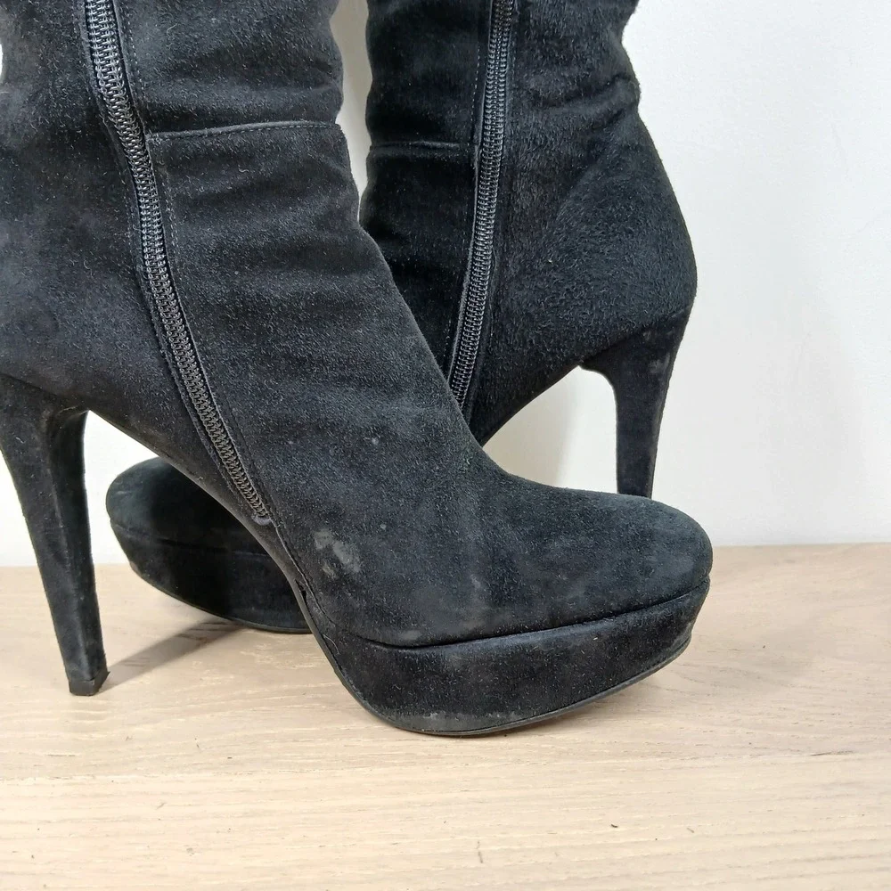 Stuart Weitzman Boots Womens 8 Black Leather Over The Knee Platform Stiletto